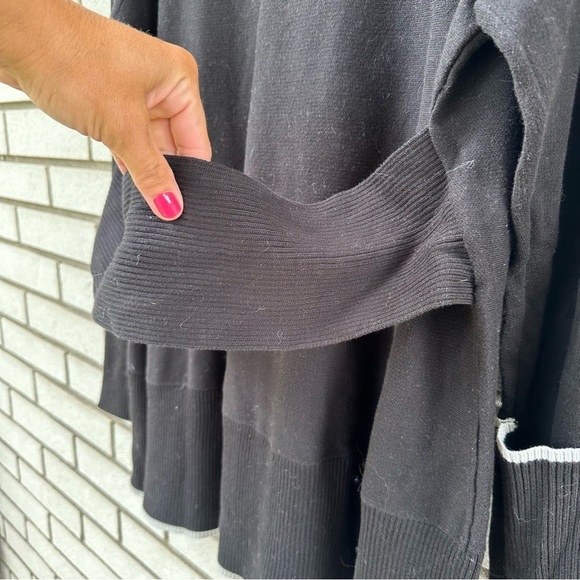 NIC+ZOE Black Knit Tunic Sweater L Off White Trim Cuffs Tie Back Layered Hem - Picture 8 of 8